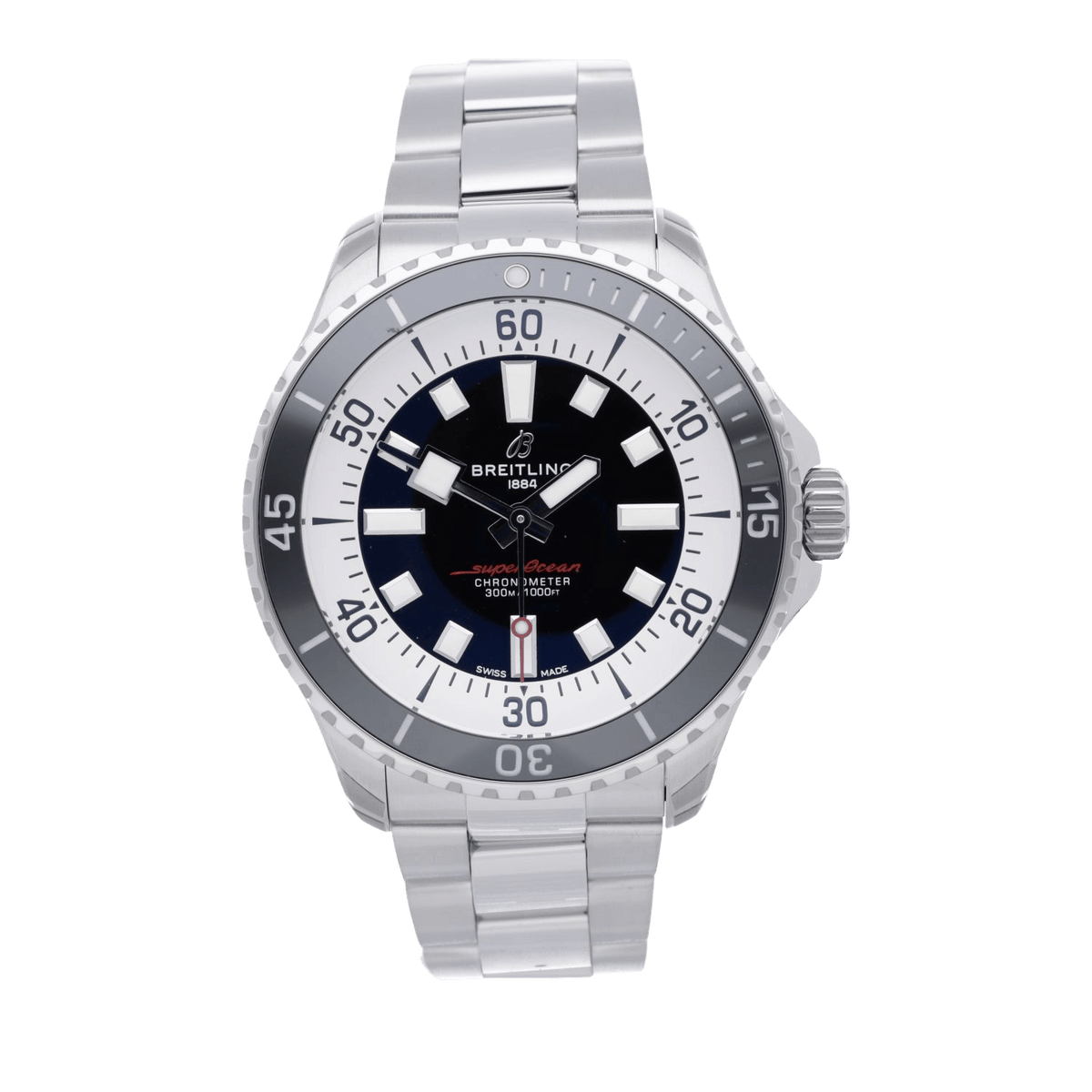 Breitling Superocean Automatic 44mm Black Dial Silver Steel Strap Watch for for Men - A17376211B1A1