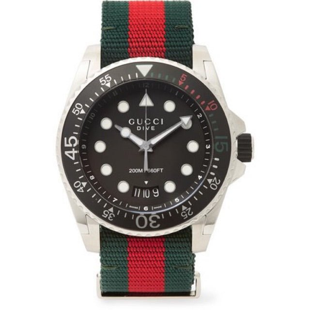 Shop Authentic Gucci Dive Black Dial Red & Green Nylon Strap Watch For Men - YA136209 - Luxxuri