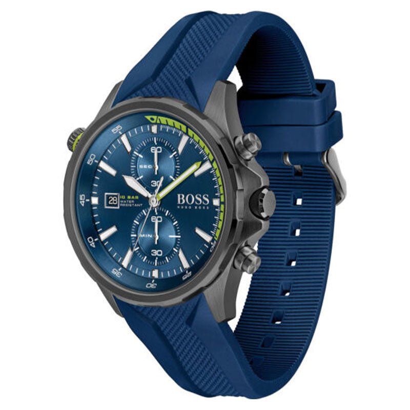 Hugo Boss Globetrotter Chronograph Blue Dial Blue Silicone Strap Watch for Men - 1513821