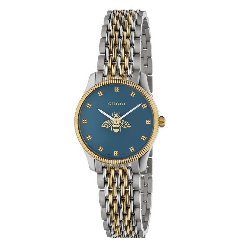 Shop Authentic Gucci G Timeless Quartz Blue Dial Two Tone Steel Strap Watch For Women - YA1265029 - Luxxuri