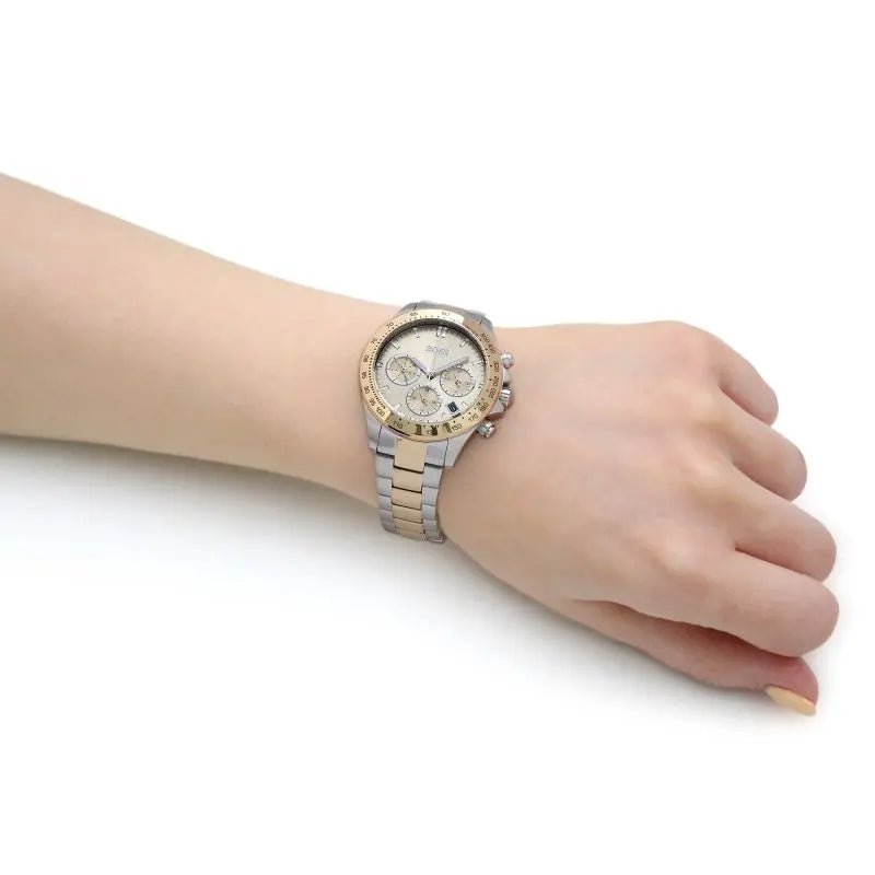 Hugo Boss Novia Chronograph Gold Dial Two Tone Steel Strap Watch for Women - 1502618