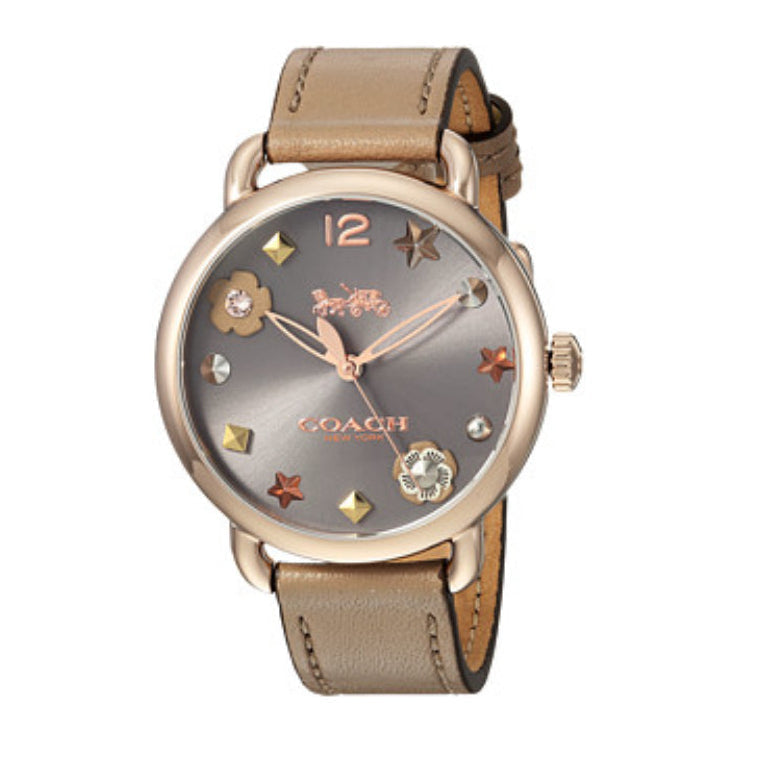 Coach Delancey Grey Dial Brown Leather Strap Watch for Women - 14502797