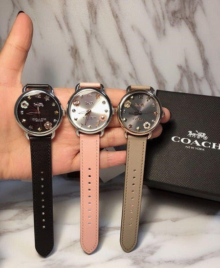 Coach Delancey Grey Dial Brown Leather Strap Watch for Women - 14502797