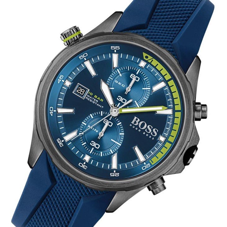 Hugo Boss Globetrotter Chronograph Blue Dial Blue Silicone Strap Watch for Men - 1513821