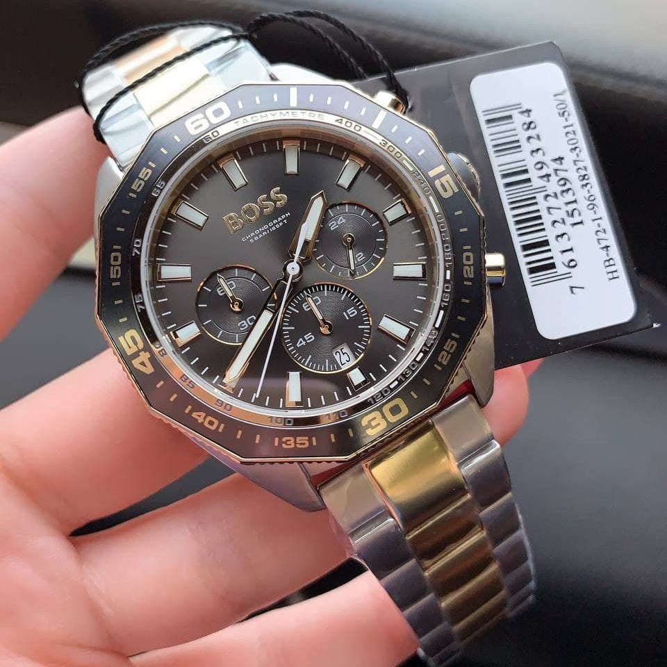 Hugo Boss Energy Chronograph Black Dial Silver Steel Strap Watch For Men - 1513971