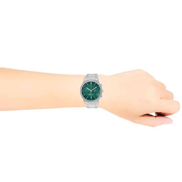 Salvatore Ferragamo Sapphire Chrono Green Dial Silver Steel Strap Watch for Men - SFME00421