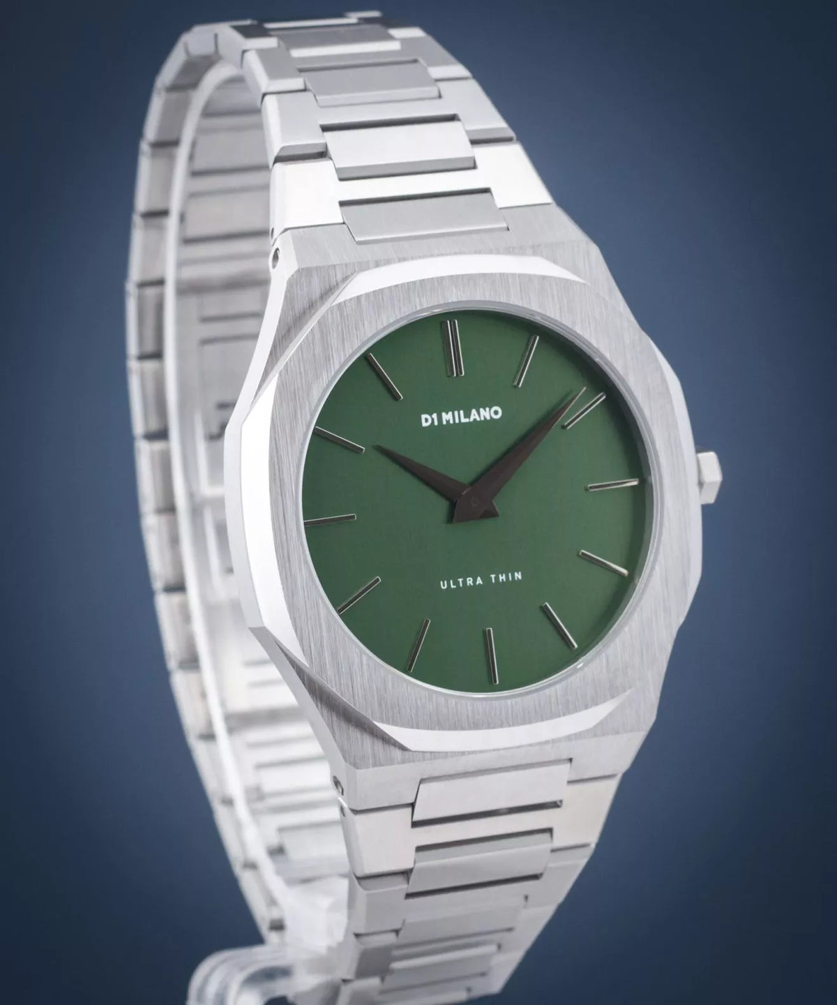 D1 Milano Ultra Thin Moss Green Dial Silver Steel Strap Watch for Men - D1-UTBJ06