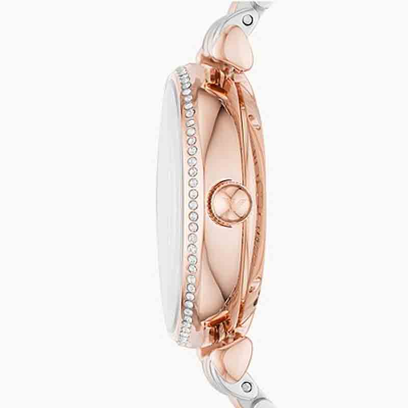 Emporio Armani Meccannico Gianni T-Bar Analog White Dial Two Tone Steel Strap Watch For Women - AR60019