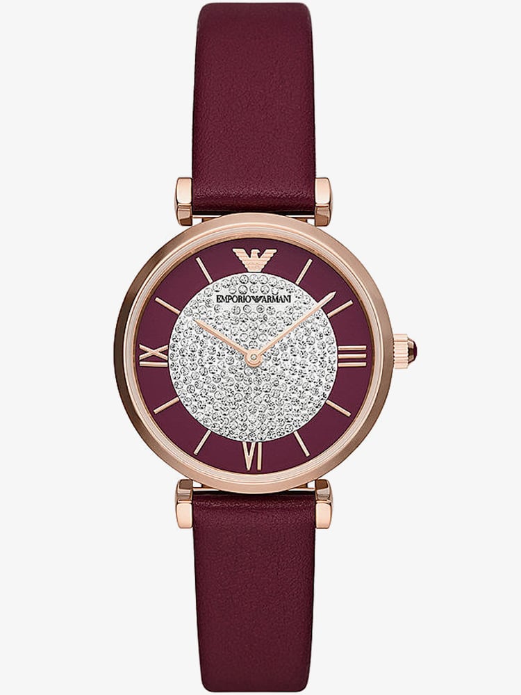 Emporio Armani Gianni T Bar Crystals Purple Dial Purple Leather Strap Watch for Women - AR11487