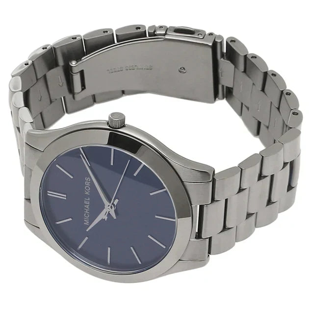 Michael Kors Slim Runway Blue Dial Grey Steel Strap Watch For Men - MK8584