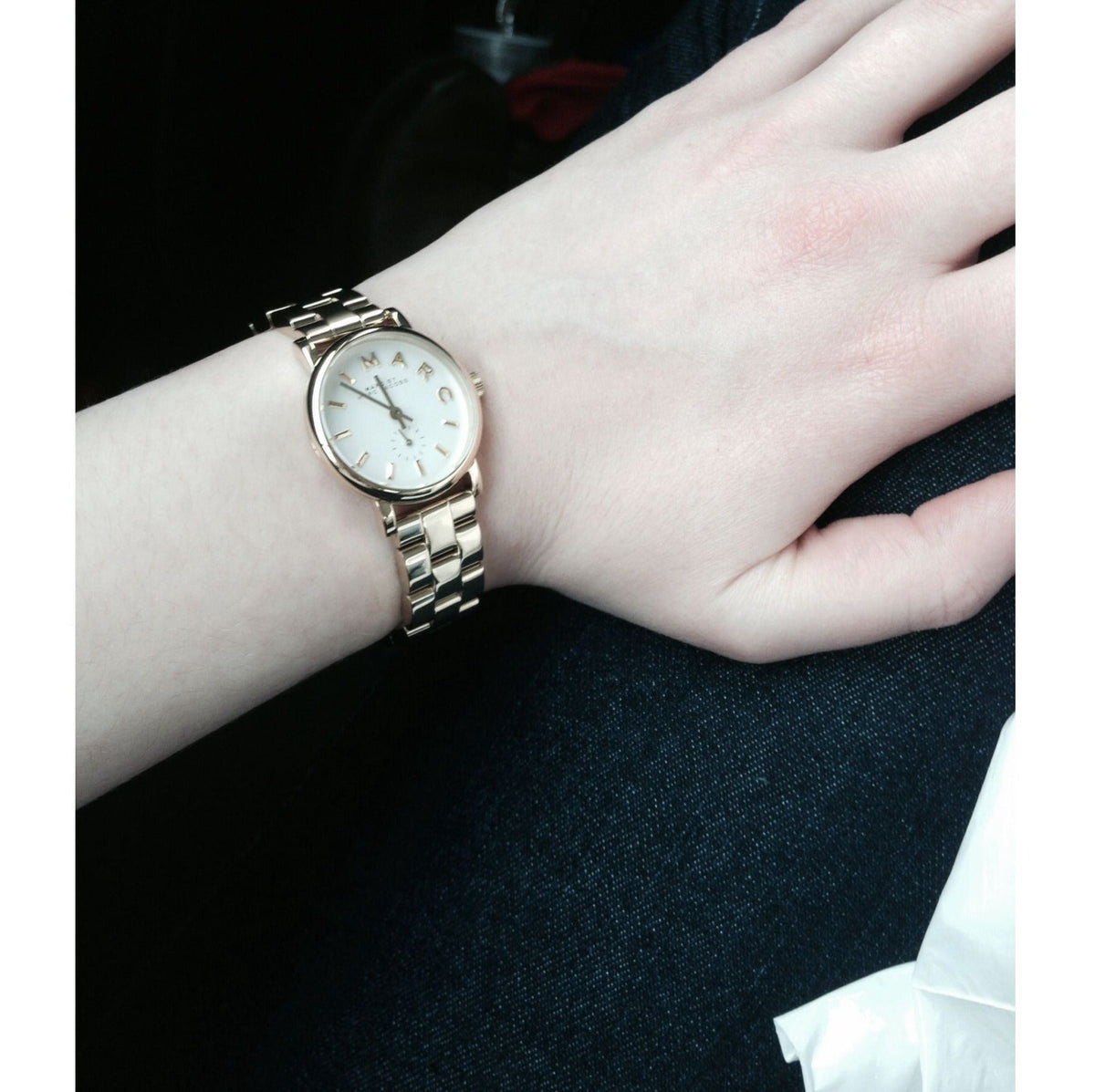 Marc Jacobs Baker White Dial Gold Steel Strap Watch for Women - MBM3247