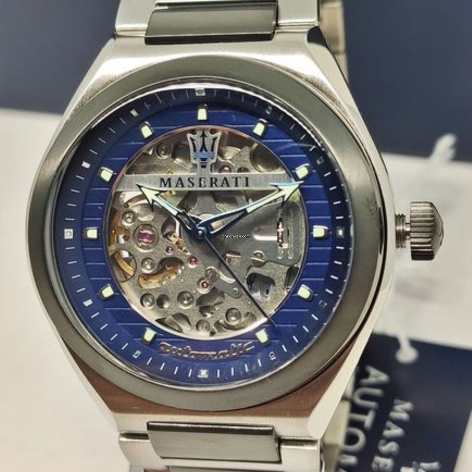 Maserati Triconic Automatic Skeleton Blue Dial Watch For Men - R8823139001