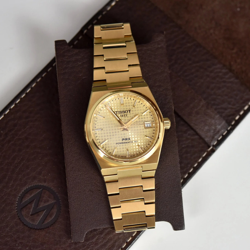 Tissot PRX Powermatic 80 Gold Dial Gold Steel Strap Watch for Men - T137.207.33.021.00