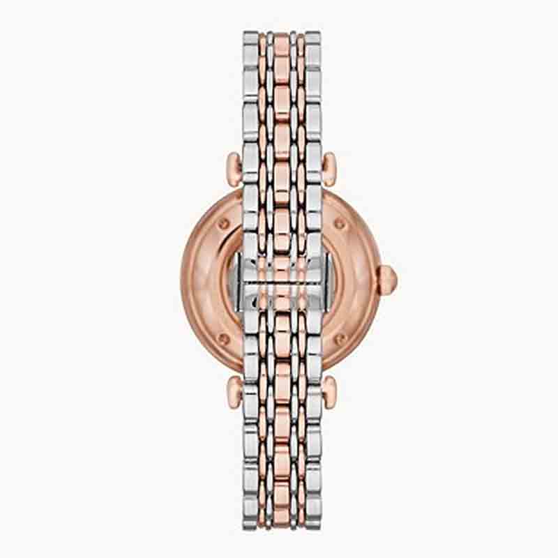 Emporio Armani Meccannico Gianni T-Bar Analog White Dial Two Tone Steel Strap Watch For Women - AR60019