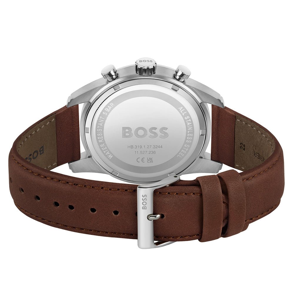 Hugo Boss Skymaster Chronograph Blue Dial Brown Leather Strap Watch for Men - 1513940