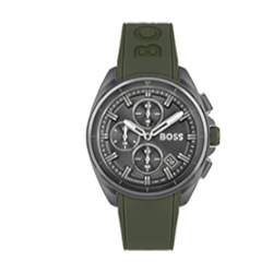 Hugo Boss Volane Chronograph Grey Dial Green Silicone Strap Watch For Men - 1513952
