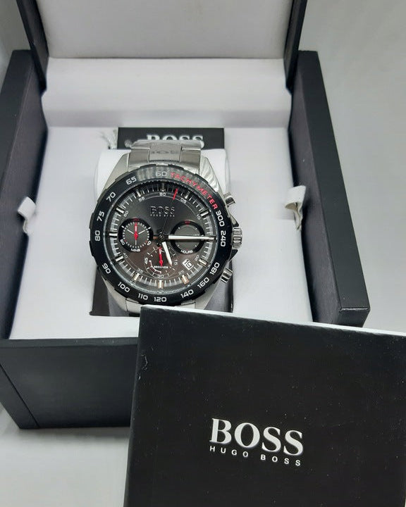 Hugo Boss Intensity Chronograph Black Dial Silver Steel Strap Watch For Men - 1513680