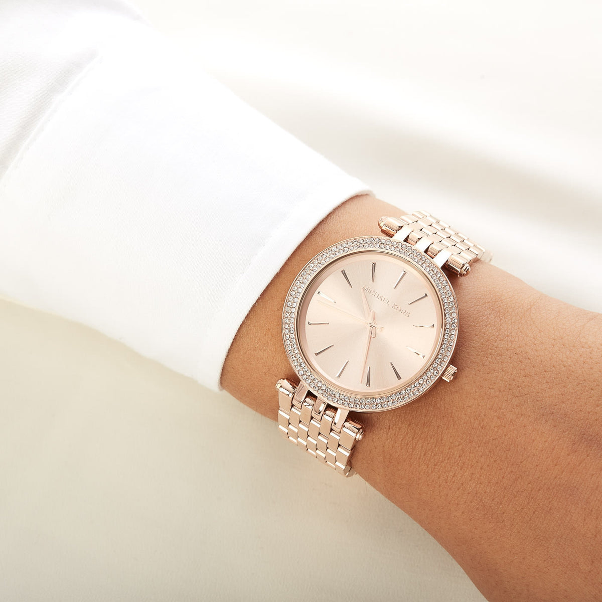 Michael Kors Darci Rose Gold Dial with Diamonds Rose Gold Stainless Steel Strap Watch for Women - MK3192
