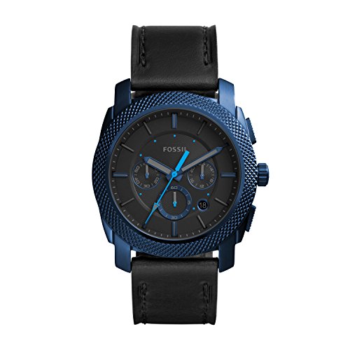 Fossil Machine Chronograph Black Dial Black Leather Strap Watch for Men - FS5361