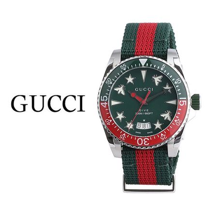Shop Authentic Gucci Dive Quartz Green Dial Two Tone NATO Strap Watch For Men - YA136339 - Luxxuri