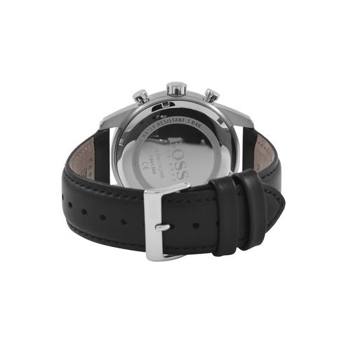 Hugo Boss Skymaster Chronograph Black Dial Black Leather Strap Watch for Men - 1513782