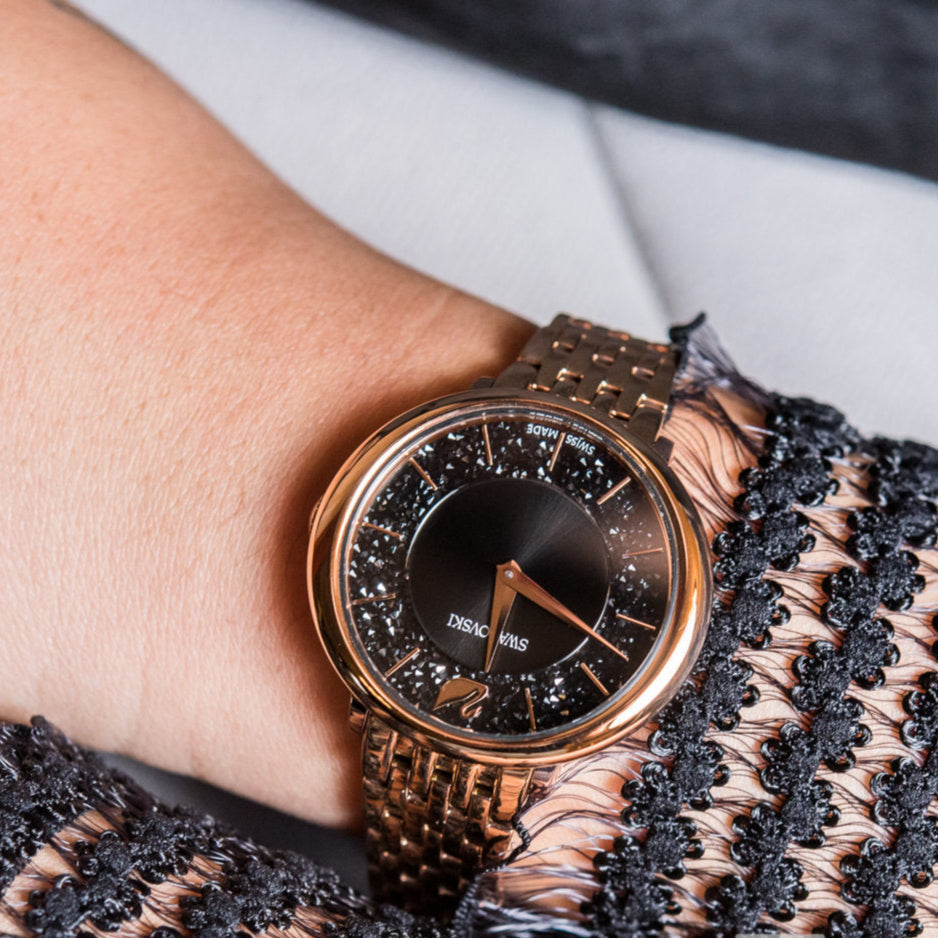 Swarovski Crystalline Chic Analog Black Dial Rose Gold Steel Strap Watch for Women - 5544587