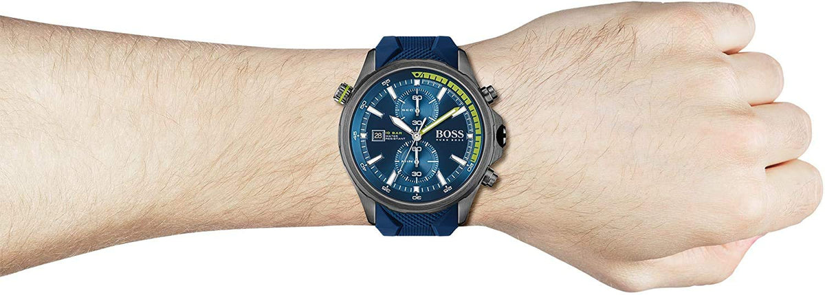 Hugo Boss Globetrotter Chronograph Blue Dial Blue Silicone Strap Watch for Men - 1513821