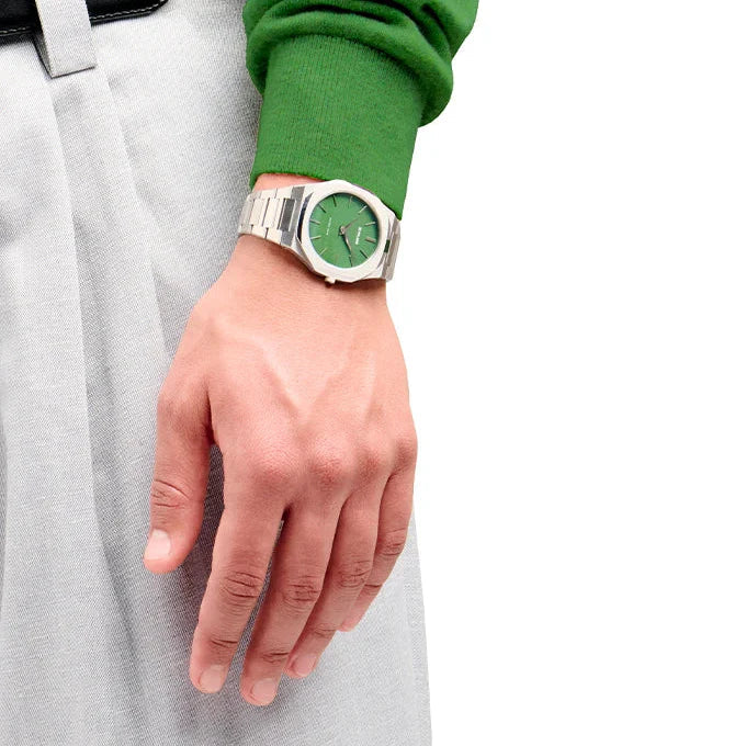 D1 Milano Ultra Thin Moss Green Dial Silver Steel Strap Watch for Men - D1-UTBJ06
