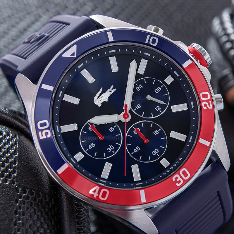 Lacoste Tiebreaker Chronograph Blue Dial Blue Silicon Strap Watch for Men - 2011154
