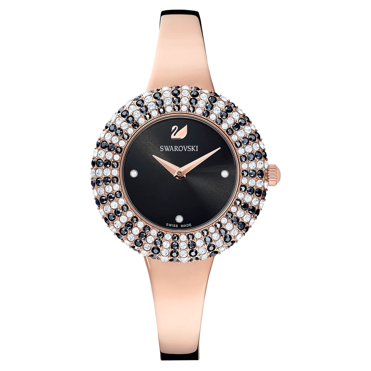 Shop Authentic Swarovski Crystal Rose Black Dial Rose Gold Steel Strap Watch for Women - 5484050 - Luxxuri