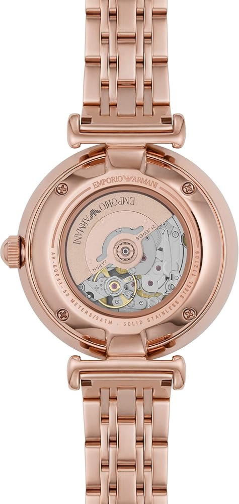 Emporio Armani Meccanico Gianni T Bar Blue Dial Rose Gold Steel Strap Watch For Women - AR60043