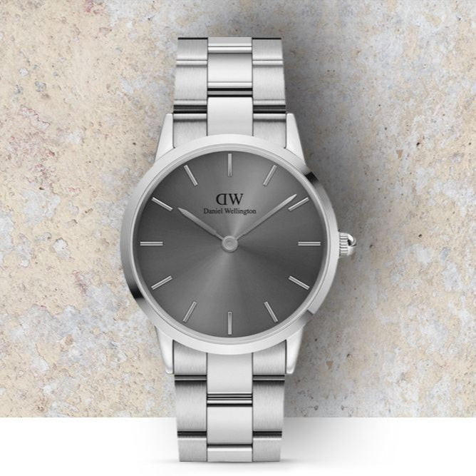 Daniel Wellington Link Grey Dial Silver Steel Strap Watch For Men - DW00100328
