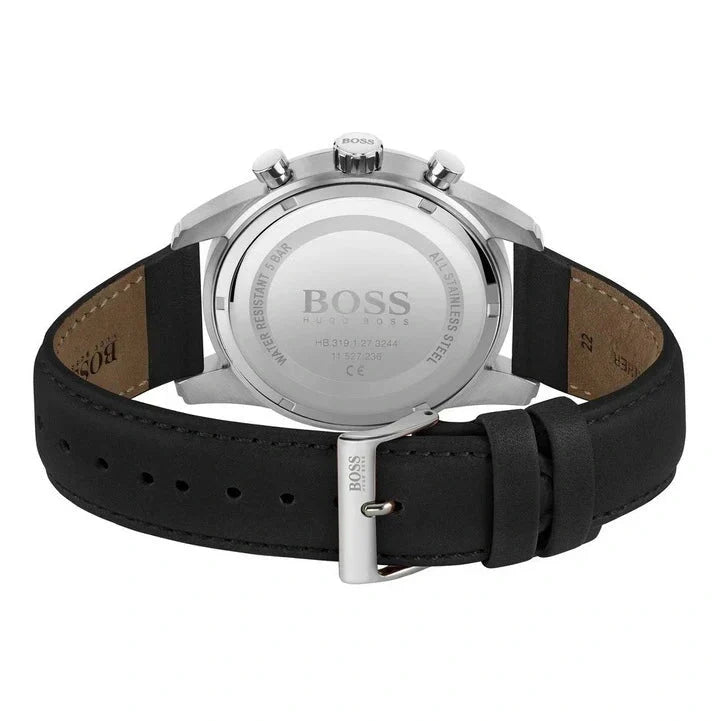 Hugo Boss Skymaster Chronograph Black Dial Black Leather Strap Watch for Men - 1513782