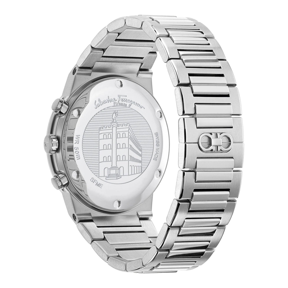 Salvatore Ferragamo Sapphire Chrono Green Dial Silver Steel Strap Watch for Men - SFME00421