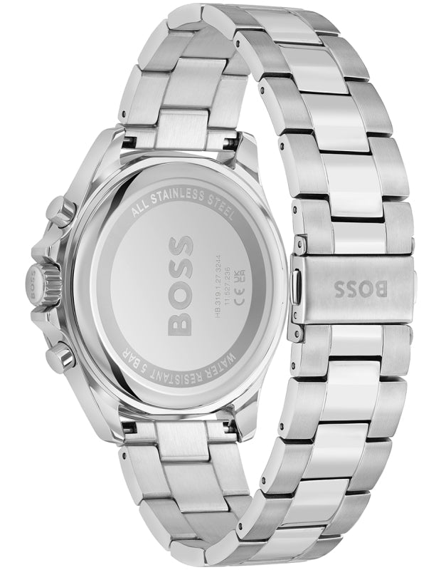 Hugo Boss Troper Chronograph Black Dial Silver Steel Strap Watch For Men - 1514057