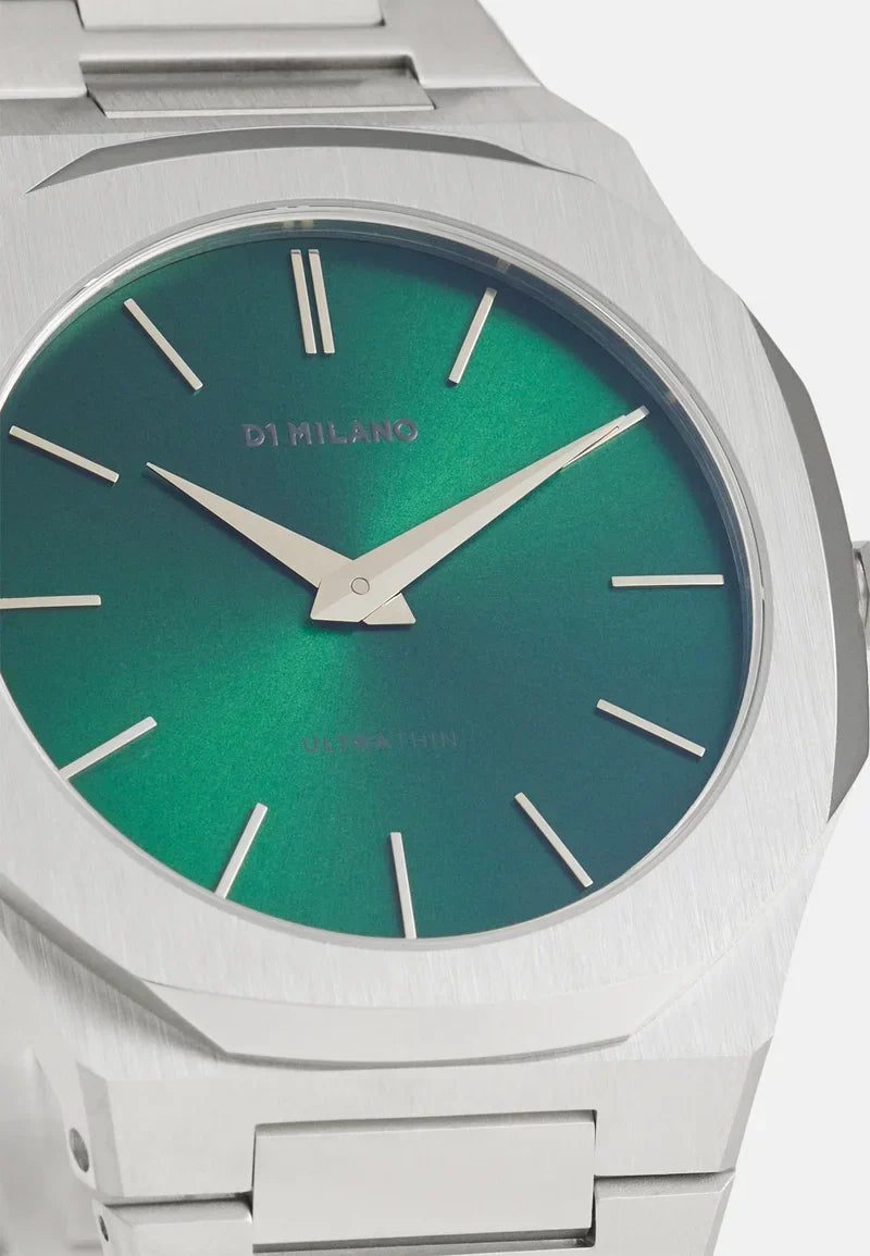 D1 Milano Ultra Thin Green Dial Silver Steel Strap Watch for Men - D1-UTBJ37