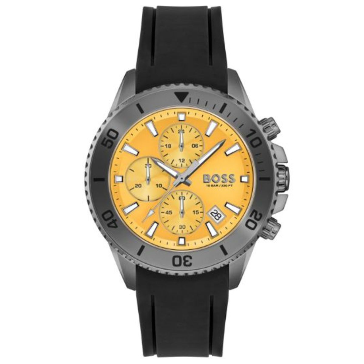 Hugo Boss Admiral Chronograph Yellow Dial Black Rubber Strap Watch for Men - 1513968