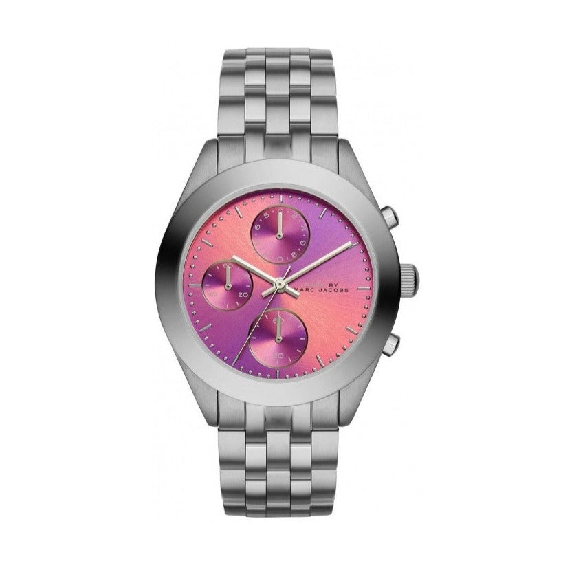 Marc Jacobs Peeker Chronograph Pink Dial Silver Steel Strap Watch for Women - MBM3372