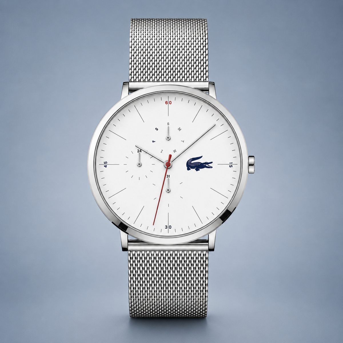 Lacoste Moon Multifunction White Dial Silver Steel Strap Watch for Men - 2011025