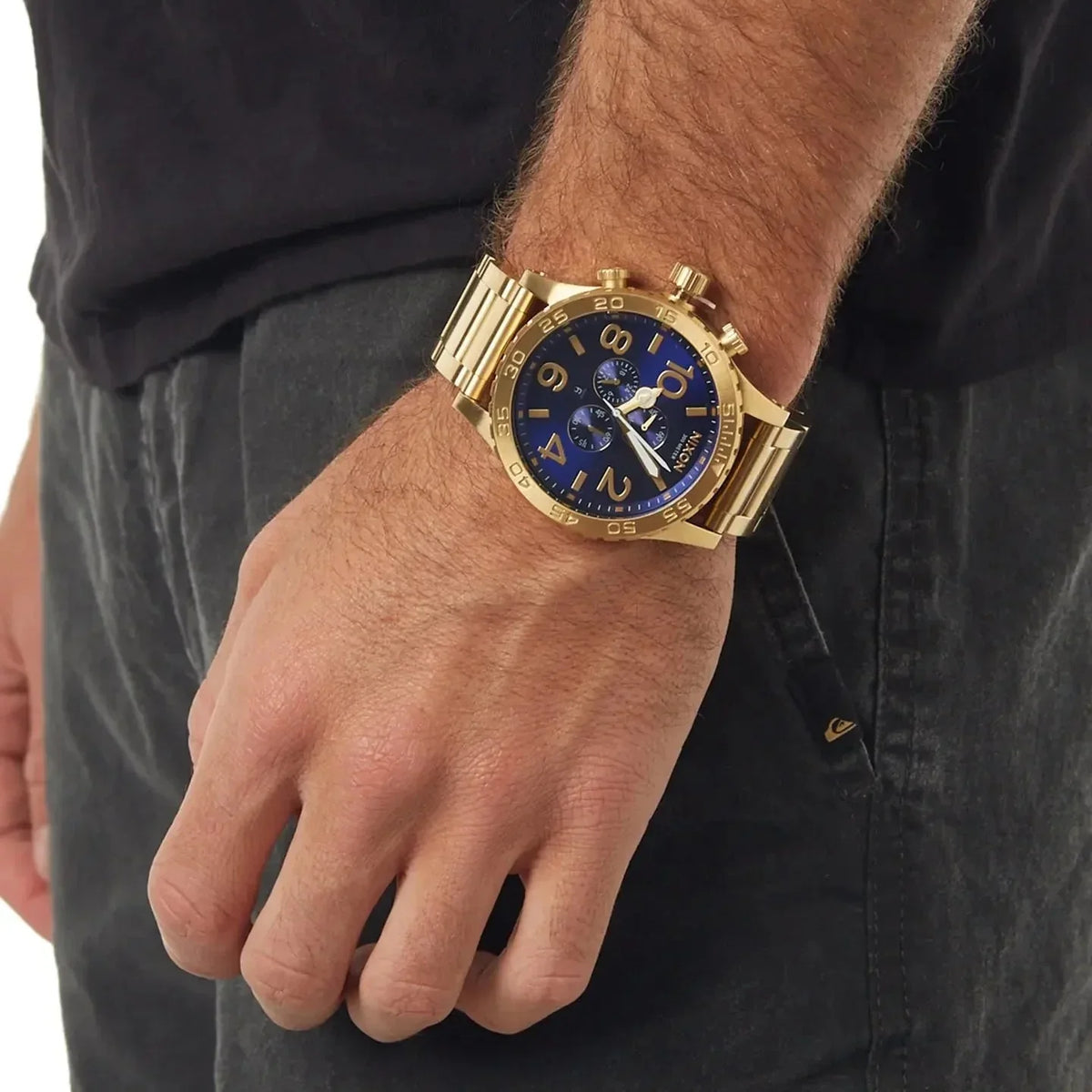 Nixon 51-30 Chrono Blue Dial Gold Steel Strap Watch for Men - A083-2735