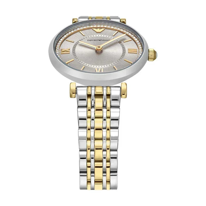 Emporio Armani Gianni T-Bar Beige Dial Two Tone Steel Strap Watch for Women - AR11702