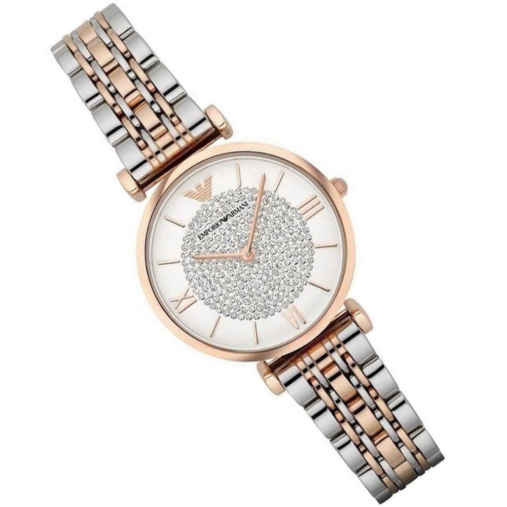 Emporio Armani Gianni T Bar White Dial Two Tone Steel Strap Watch For Women - AR80035