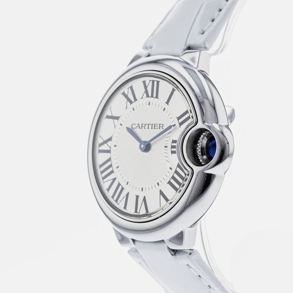 Cartier Ballon Bleu De Cartier Silver Dial White Leather Strap Watch for Women - W6920086