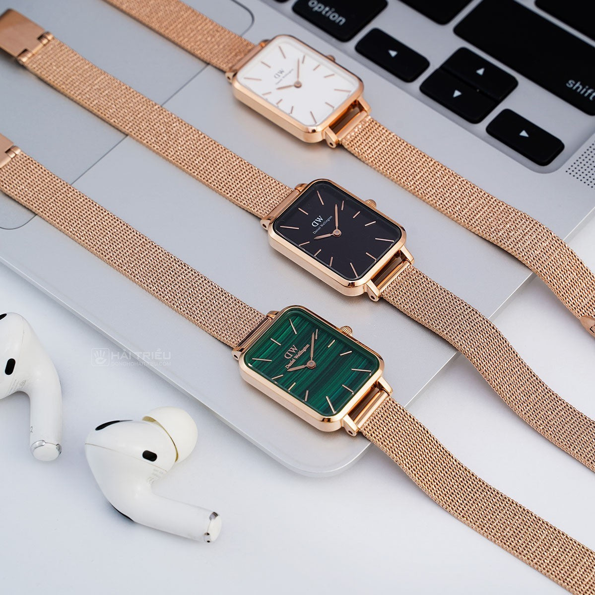 Daniel Wellington Quadro Melrose White Dial Gold Mesh Strap Watch For Women - DW00100431