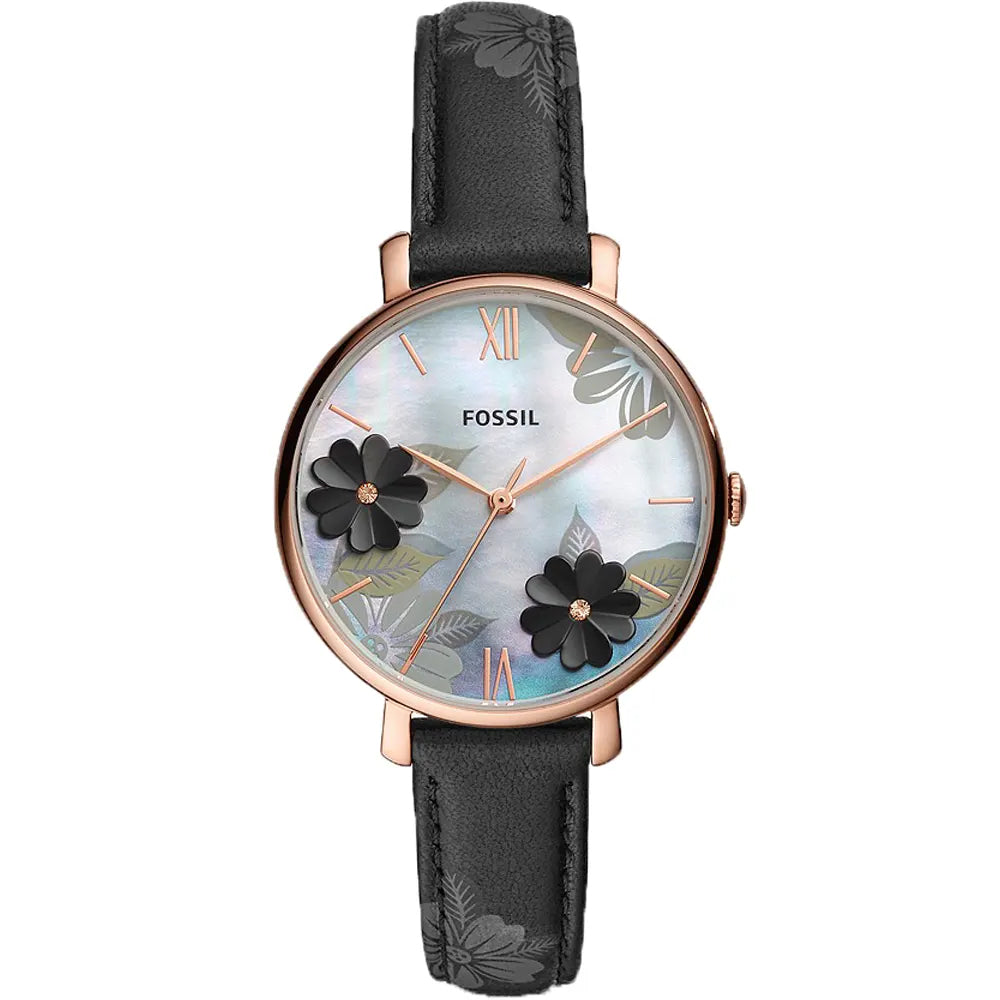 Shop Authentic Fossil Jacqueline Mother of Pearl Dial Black Leather Strap Watch for Women - ES4535 - Luxxuri