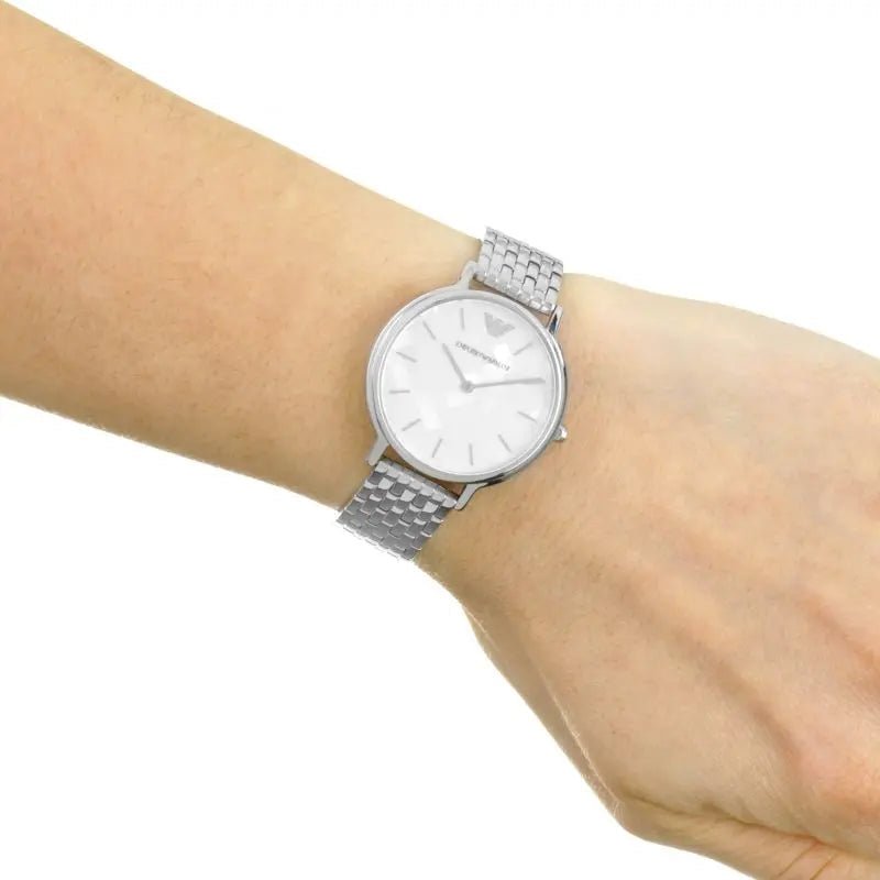 Emporio Armani Mother of Pearl Dial Silver Steel Strap Watch For Women - AR11112