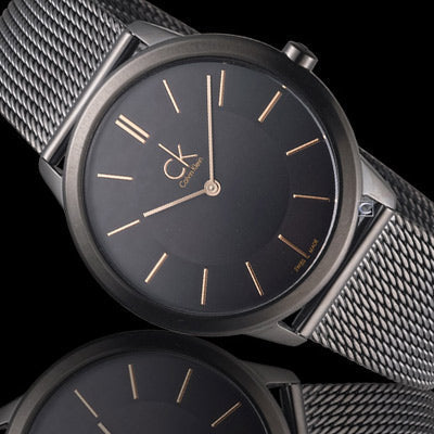 Calvin Klein Minimal Black Dial Black Mesh Bracelet Watch for Men - K3M224B1