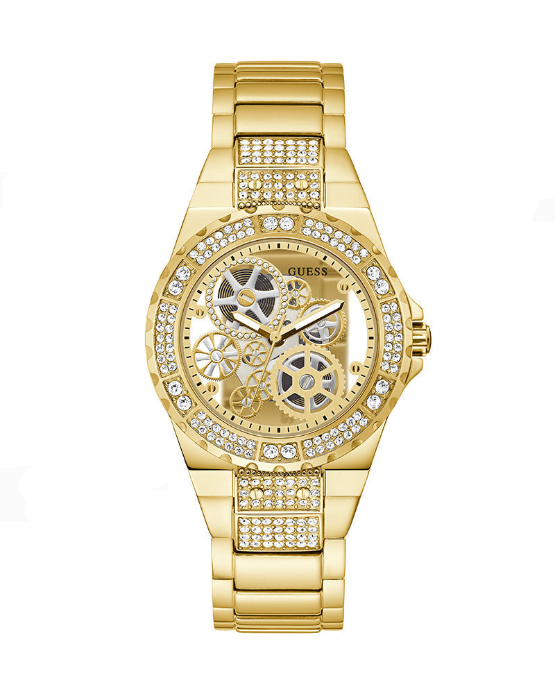 Guess Viva Diamonds Gold Dial Gold Steel Strap Watch for Women - W0111L2