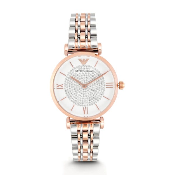 Emporio Armani Gianni T Bar White Dial Two Tone Steel Strap Watch For Women - AR80035