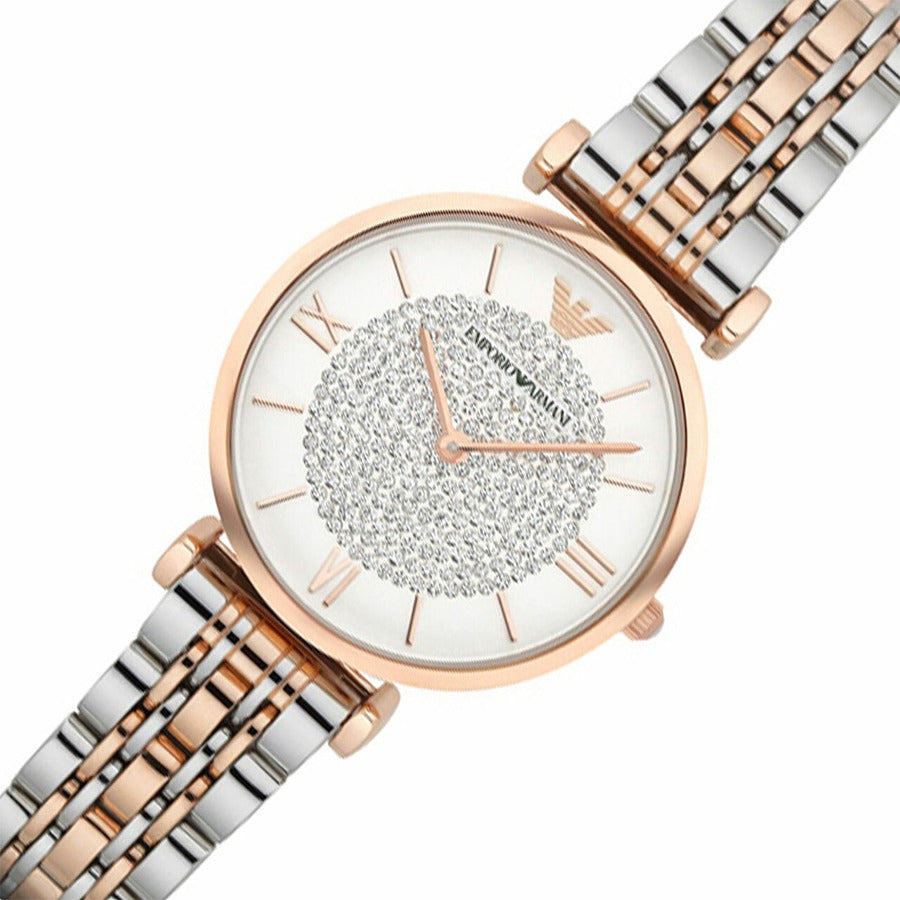 Emporio Armani Gianni T Bar White Dial Two Tone Steel Strap Watch For Women - AR80035